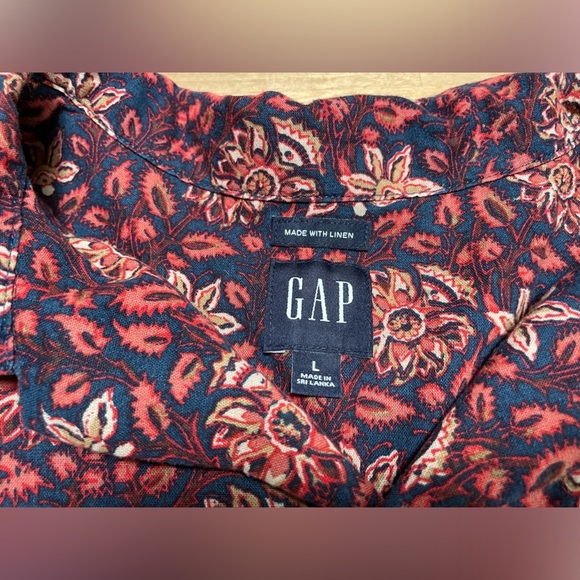 Gap Men’s Short Sleeve Button Down Burgundy/Navy Abstract Linen Shirt Size Large - Picture 3 of 10